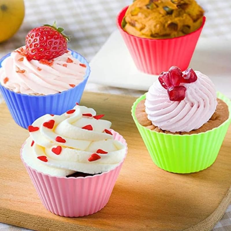 Silicone Baking Cups, Reusable Cupcake Liners, Non-stick Muffin Molds, 12 Pieces