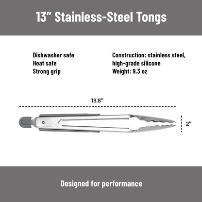 Misen Kitchen Tongs - Dishwasher Safe, Heavy Duty - Precision Stainless Steel Grilling Tool - Heat Resistant - Perfect for Serving and Air Frying - 13 Inch | Gray