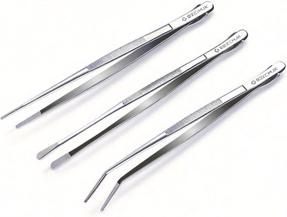 GBZCMJK 3 Pcs Kitchen Tweezers, 12-Inch Stainless Steel Cooking Tweezers, Professional Cooking Tongs, Long Food Tongs for Serving, Sea food, BBQ and Salads