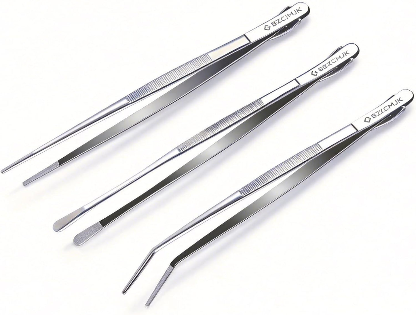 GBZCMJK 3 Pcs Kitchen Tweezers, 12-Inch Stainless Steel Cooking Tweezers, Professional Cooking Tongs, Long Food Tongs for Serving, Sea food, BBQ and Salads
