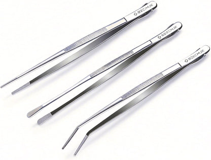 GBZCMJK 3 Pcs Kitchen Tweezers, 12-Inch Stainless Steel Cooking Tweezers, Professional Cooking Tongs, Long Food Tongs for Serving, Sea food, BBQ and Salads
