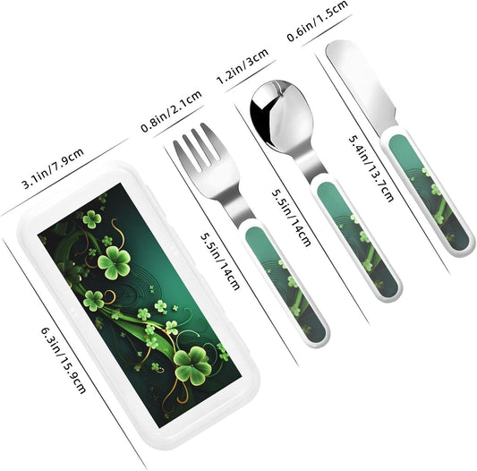 3-Piece Kids Silverware Set With Storage Case, Stainless Steel Reusable Children Safe Knife Spoon Fork Set Happy St Patrick'S Day Children Flatware Set For Kids Lunch Box