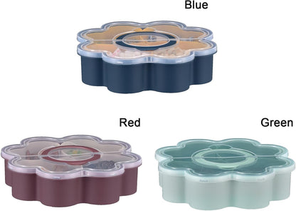 Snackle Box Container, Flower Shaped Dry Fruit Tray, Candy and Nut Serving Container, Rotating Snack Box Segmented Storage Organizer, Large Capacity Snack Box Container (C)
