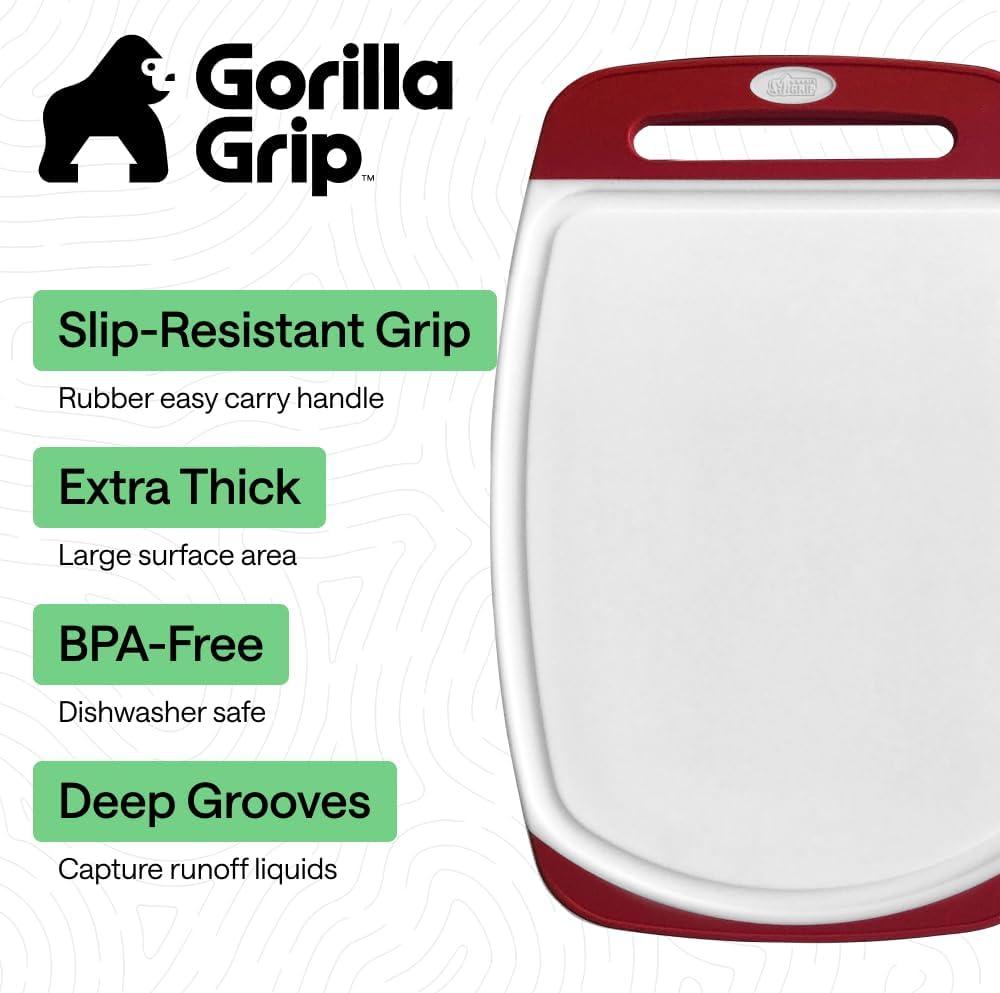 GORILLA GRIP BPA-Free Reversible Kitchen Cutting Board Set of 3, US Designed, Nonporous, Juice Grooves Catch Liquid, Slip Resistant Border, Dishwasher Safe, Durable Large Food Chopping Boards, Black