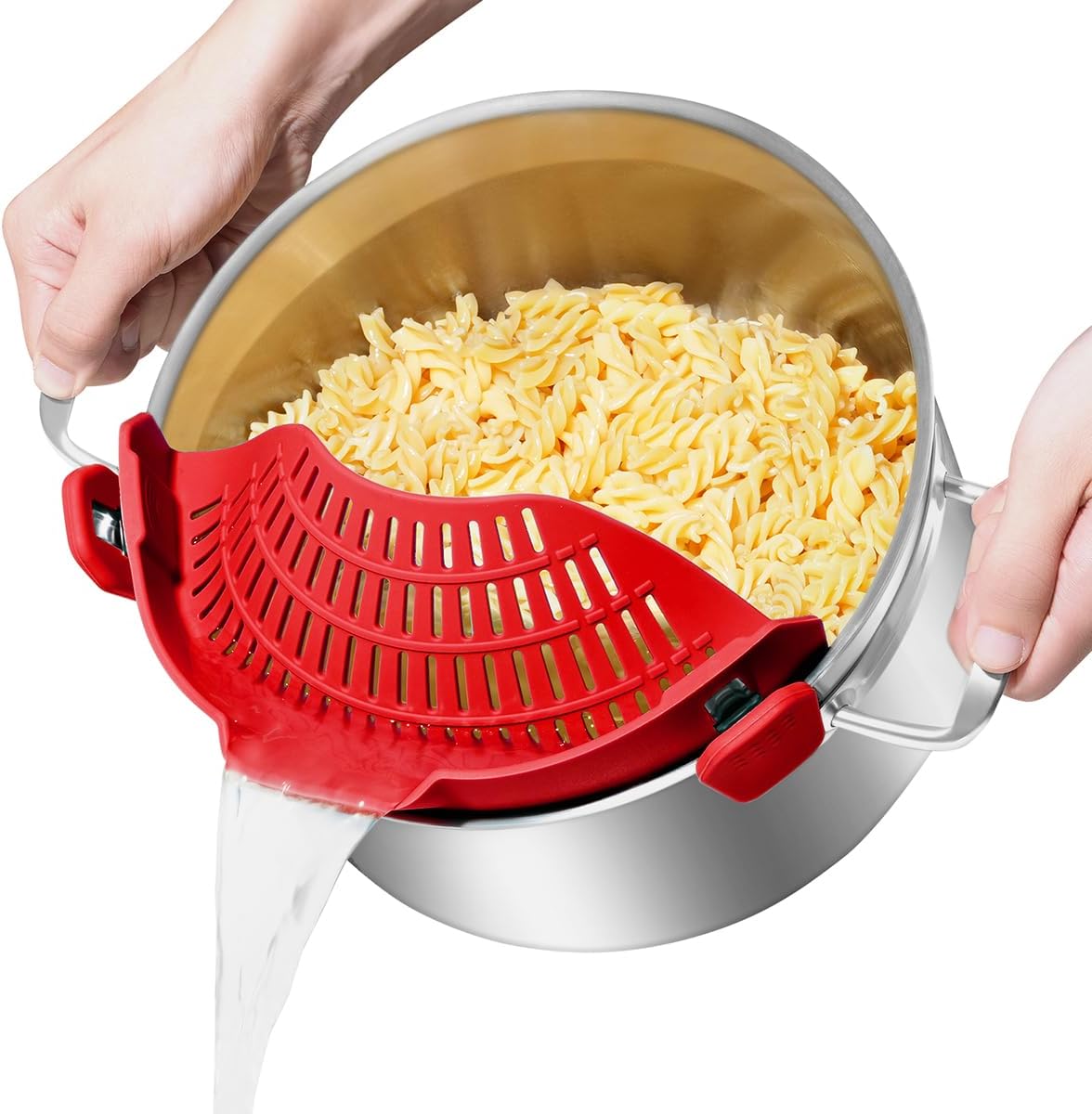 AUOON Clip On Strainer Silicone for All Pots and Pans, Pasta Strainer Clip on Food Strainer for Meat Vegetables Fruit Silicone Kitchen Colander