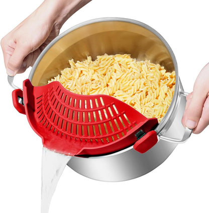 AUOON Clip On Strainer Silicone for All Pots and Pans, Pasta Strainer Clip on Food Strainer for Meat Vegetables Fruit Silicone Kitchen Colander