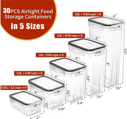 PRAKI Airtight Food Storage Containers with Lids, 12PCS Plastic Kitchen Storage Containers for Pantry Organizers and Storage - Cereal, Rice, Flour and Sugar Containers with Labels & Marker