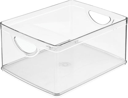 iDesign Pantry Storage Bins with Handles - Organizer Bins for Cabinets or Fridge - Set of 2 - Clear