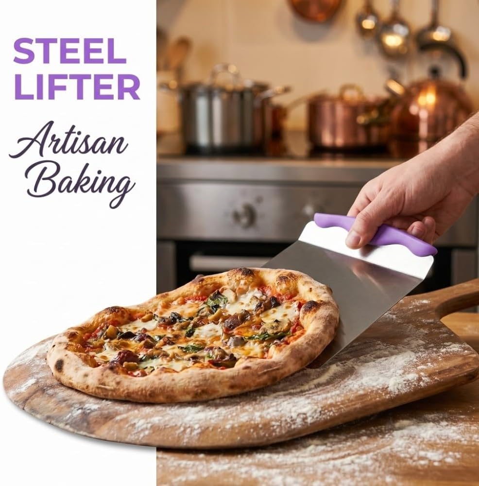 Cake Lifter Transfer Tray, Stainless Steel Pastry Pizza Moving Plate, Baking Tool Cookie Spatula for Cakes Pizza Bread Purple 9.65 x 7.87 in