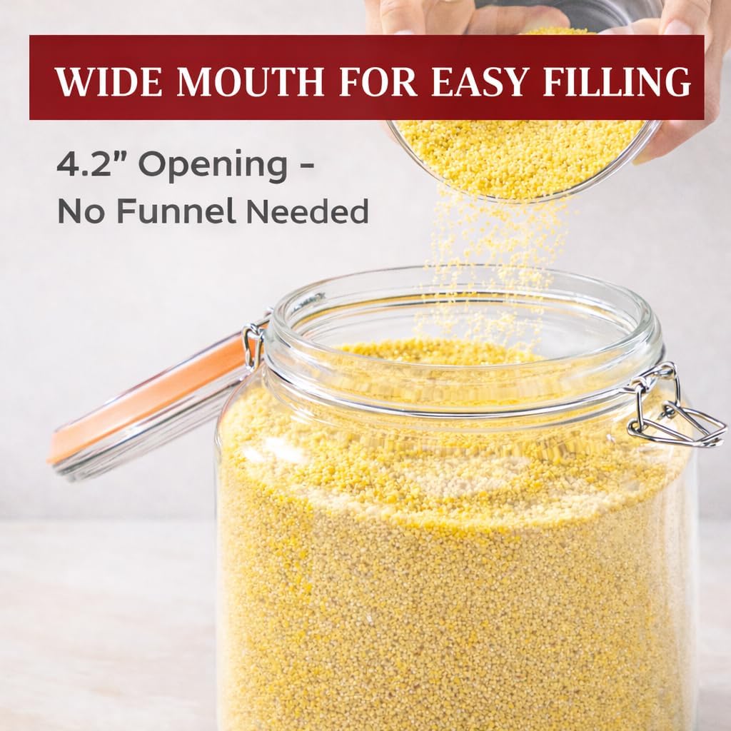 1 Gallon Glass Jars, Wide Mouth Airtight Lids, Food Storage 2 Pack