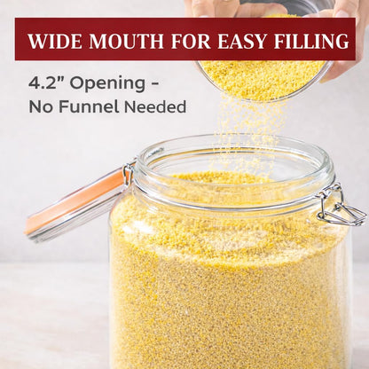 1 Gallon Glass Jars, Wide Mouth Airtight Lids, Food Storage 2 Pack