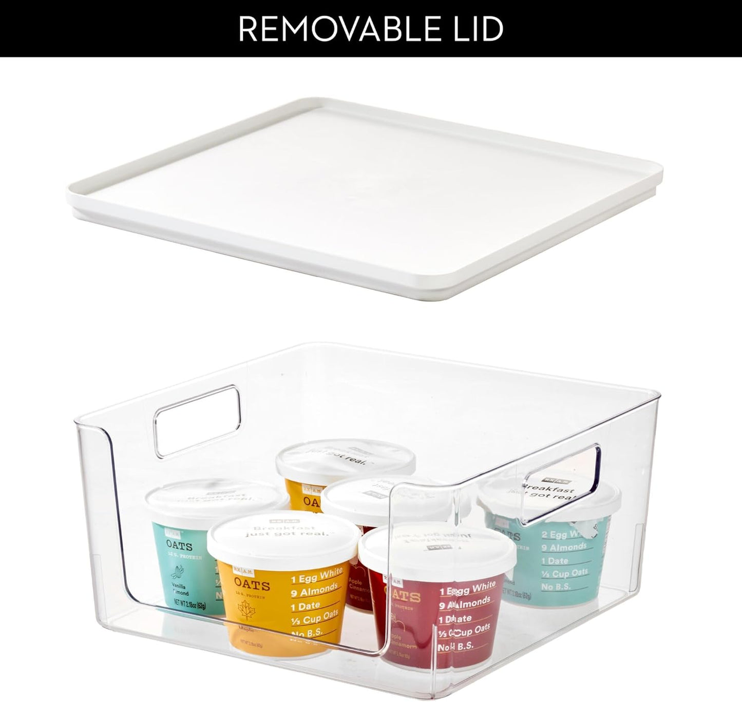 Rosanna Pansino x iDesign Recycled Plastic Open Front Kitchen Storage Bin with Lid, Clear Bin/Marshmallow Lid, 12" x 12" x 6"