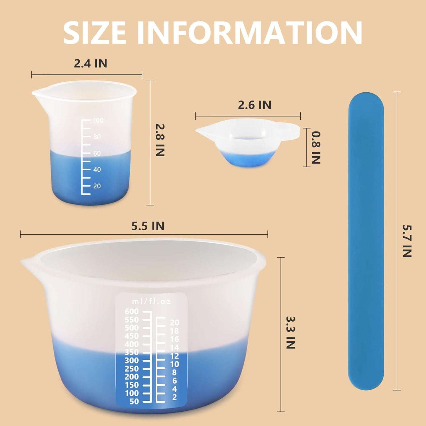 KISREL Silicone Measuring Cups for Resin, Resin Supplies with 600&100ml Cups, Resin Mixing Cups, Silicone Stir Sticks, Epoxy Mixing Cup