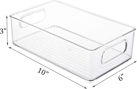 Kingrol 6 Pack Plastic Storage Bins for Pantry, Refrigerator, Countertop, Cabinet Organization, Stackable Food Storage Organizer with Handles, BPA Free, 10 x 6 x 3 Inch