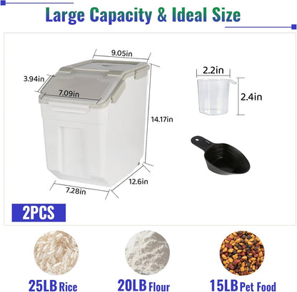 4 Pack Rice Container 25 lbs Large Bulk Flour Sugar Storage Holdhouse Plastic Grain Cereal Dry Goods Bin with Spoon and Measuring Cup for Kitchen Pantry Organization - Green