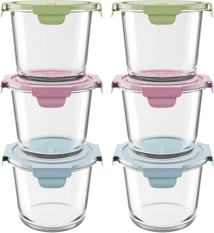Freshmage 23oz Glass Meal Prep Containers with Lids, Airtight 3-Cup Glass Storage Containers Set, Heat-Resistant BPA-Free for Soup, Leftover, Microwave, Dishwasher, and Freezer Safe (6 Packs)