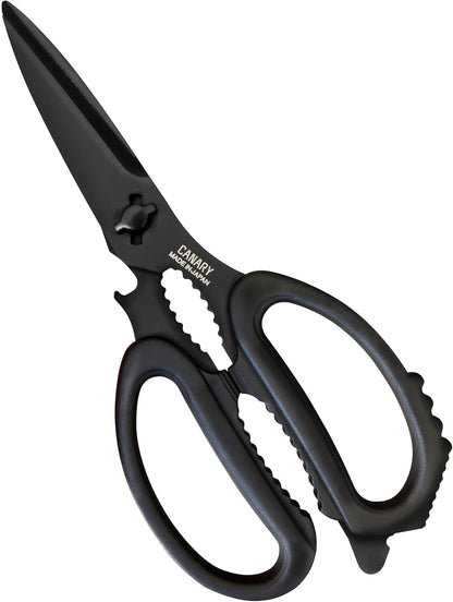 CANARY Japanese Kitchen Scissors Heavy Duty 8.2", Made in JAPAN, Dishwasher Safe Come Apart Blade, Multipurpose Kitchen Scissors, Sharp Serrated Japanese Stainless Steel, Black