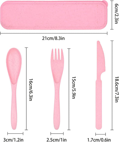 Lnrkai Travel Utensils Set with Case, 4 Sets Wheat Straw Reusable Spoon Knife Forks Tableware, Portable Cutlery Set for Lunch Box Accessories for Adults Travel Picnic Camping or Daily Use