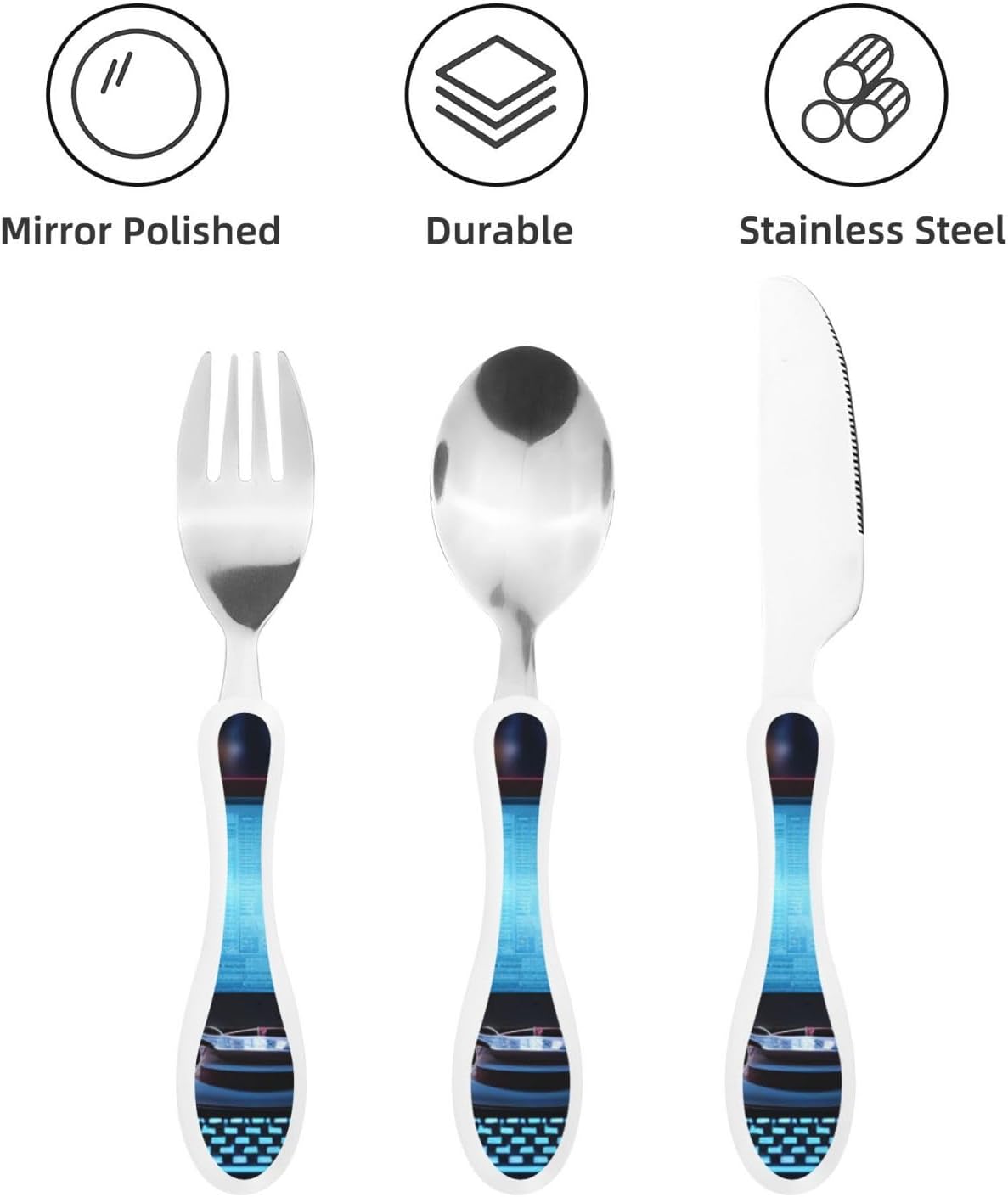 3-Piece Kids Silverware Set With Storage Case, Stainless Steel Reusable Children Safe Knife Spoon Fork Set Blue Active Girl Running Sunset Children Flatware Set For Kids Lunch Box - Colors C