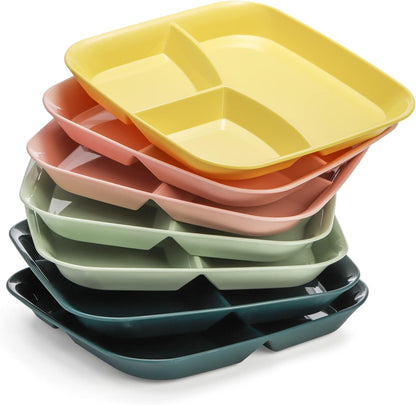 Nicunom 8 Pack Unbreakable Divided Plates, 10 Inch Portion Control Plates, Reusable 3-Compartment Dinner Plate For for Healthy Eating & Bariatric Diet, Microwave And Dishwasher Safe