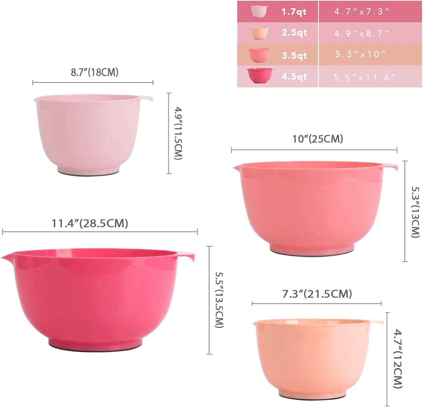 BoxedHome 4.5 Quart Large Plastic Mixing Bowls, Microwave Safe Mixing Bowl Set with Pour Spout, Nesting Bowls for Space Saving Storage(Violet Blue)