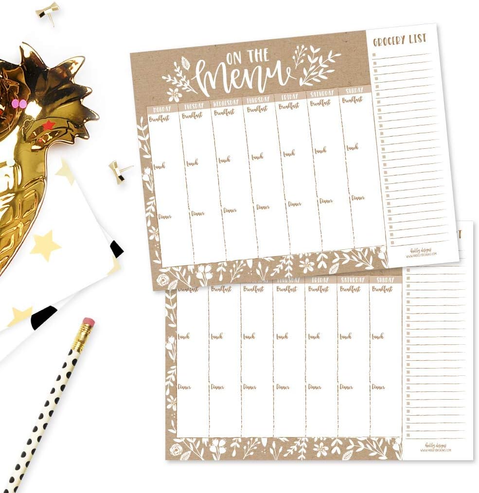 Rustic Weekly Meal Planning Calendar Grocery Shopping List Magnet Pad for Fridge, Magnetic Family Pantry Food Menu Board Organizer, Week Diet Prep Planner Tools Refrigerator What to Eat Dinner Notepad