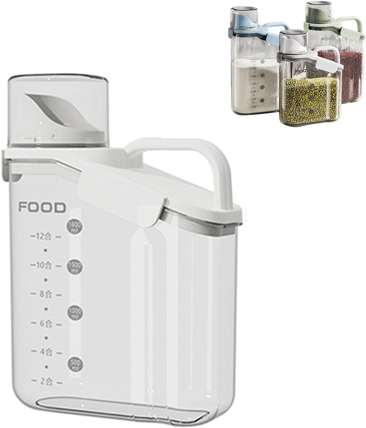 Cereal Containers Dispenser Rice Storage Container Clear Food Storage Containers Measuring Cup Pour Spout With Lids Airtight For Kitchen Grain Dry Food Pet Dog Food Organization（Green 2L）