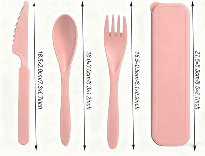 Travel Utensils Set - Reusable 5 Sets Wheat Straw Plastic Cutlery with Case, Portable Forks Spoons and Knives Set, Eco-Friendly BPA Free for Daily Use (5 Purple)