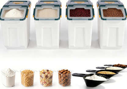 RUIAN 2Pcs Large Flour Storage Container Bin 50Lb Airtight Rice Storage Containers with Wheels Seal Locking Lid, BPA Free with Measuring Cup&Scoop for Flour, Rice, Grain 100LBS Total (Blue)