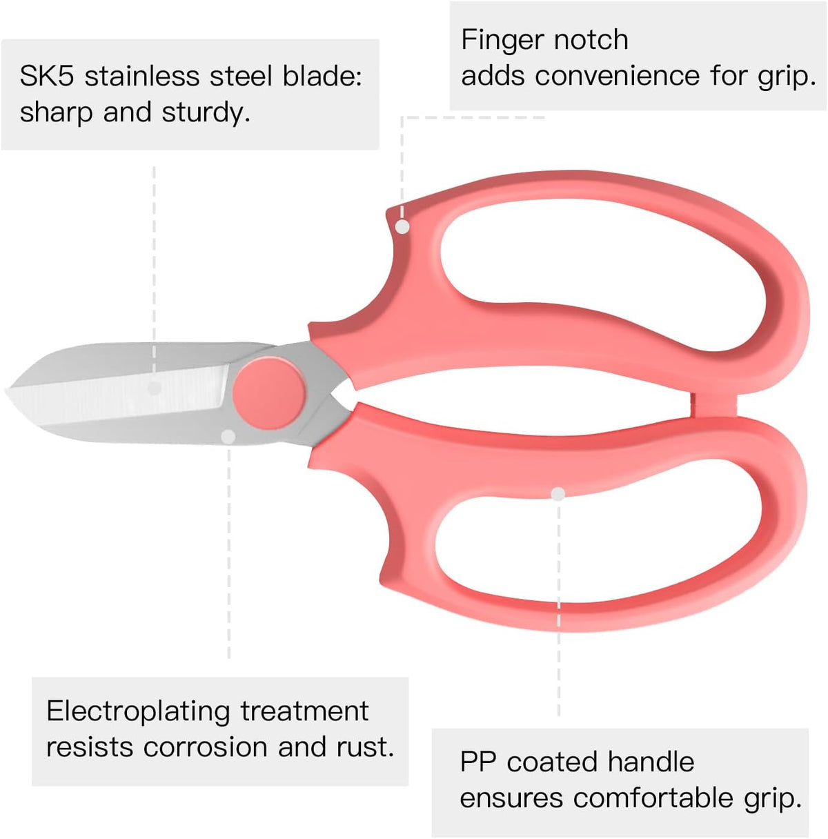 Housolution Flower Scissors, Premium Steel Garden Pruning Shears, Pink