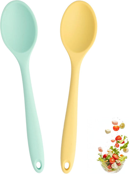 Silicone Spoons Set of 5,Mixing Spoons for cooking,Heat Resistant Spoons, Mixing Spoons for Kitchen Cooking Baking Stirring Mixing Tools (2pcs Large & 3pcs small)