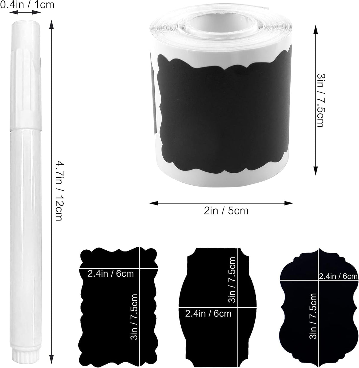MUWOOB Chalkboard Labels, 120 Pcs Black Reusable Waterproof Label Stickers, Kitchen Pantry Sticker Labels for Containers, Mason Jars, Condiments, Food Storage (Wave)