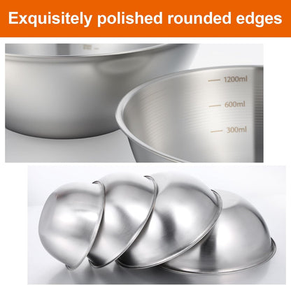 Stainless Steel Mixing Bowls Set of 5, Thicker Stainless Steel Flat Bottom Nesting Metal Mixing Bowls for Cooking, Baking, Serving, Food and Salad Prep, Dishwasher Safe