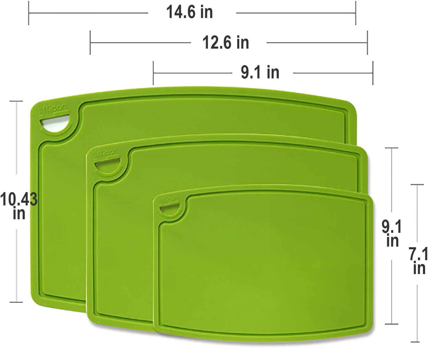 Liflicon Thick Cutting Boards for Kitchen Silicone Chopping Board Set of 2 Mid 12.6'' x 9.1”,Mini 9.1”x7.1” Non-slip Deep Drip Juice Groove Easy Grip Handle,Dishwasher Safe-Red