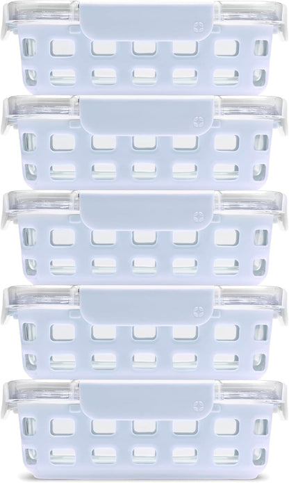 Ello Duraglass 3.4 Cup Meal Prep 10Pc,Set,Glass Food Storage Container with Silicone Sleeve and Airtight BPA-Free Plastic Lids,Dishwasher,Microwave & Freezer Safe,Evening Orchard,5 Count (Pack of 2)
