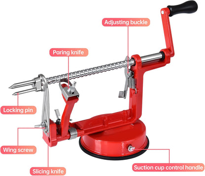 Apple Peeler, Slicer Corer Potato Peelers 3 In 1, Stainless Steel Heavy Duty with Suction Cup Base (Blue)
