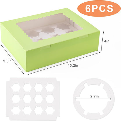 Hoewina 6PCS Cupcake Boxes - Hold 12 Count Cupcake Containers with Window, Food Grade Cupcake Holder Easy Transport and Presentation - Ideal for Cupcakes, Desserts, and More