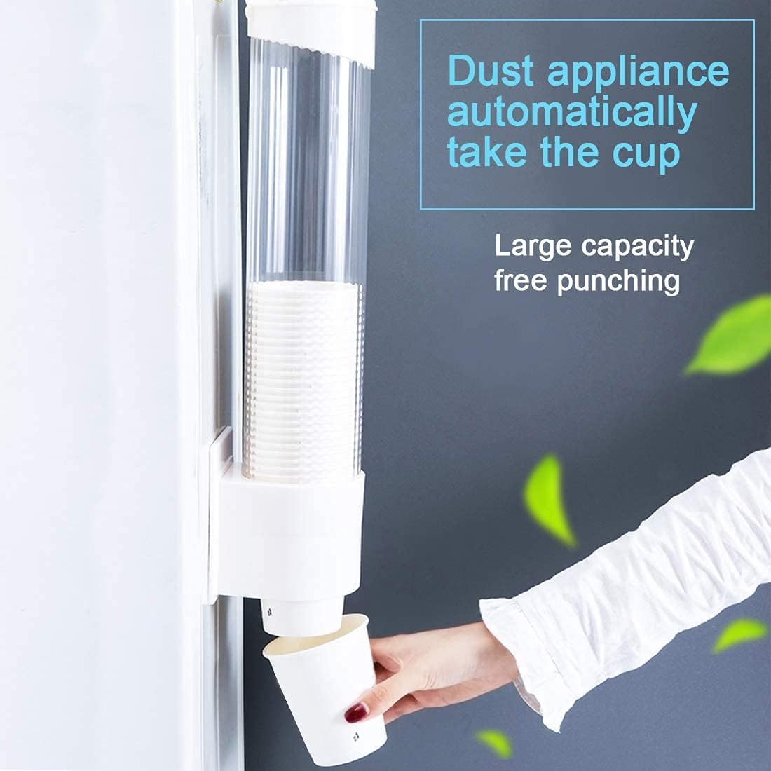 Cup Dispenser Wall Mounted Plastic Water Dispenser Disposable Cup Holder Rack, Paste or Screw Plate Mountable for Paper Cups Halloween Party Supplies(L, White)