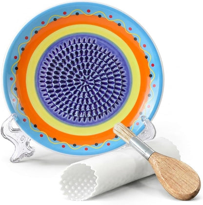 Handcrafted Ceramic Garlic Grater Plate, Ocean Blue