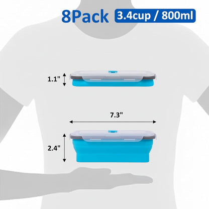 Collapsible Silicone Food Storage Containers Set with Lid & Air Vent,Foldable Lunch Containers(4PCS,Blue,27oz)