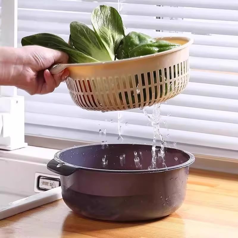 2 in 1 Colander Bowl Set, Detachable Strainer and Serving Bowl Kitchen Fruit Vegetable Washing Drainer for Home Meal Prep and Salad Making (Extra Large 20x9x24cm)