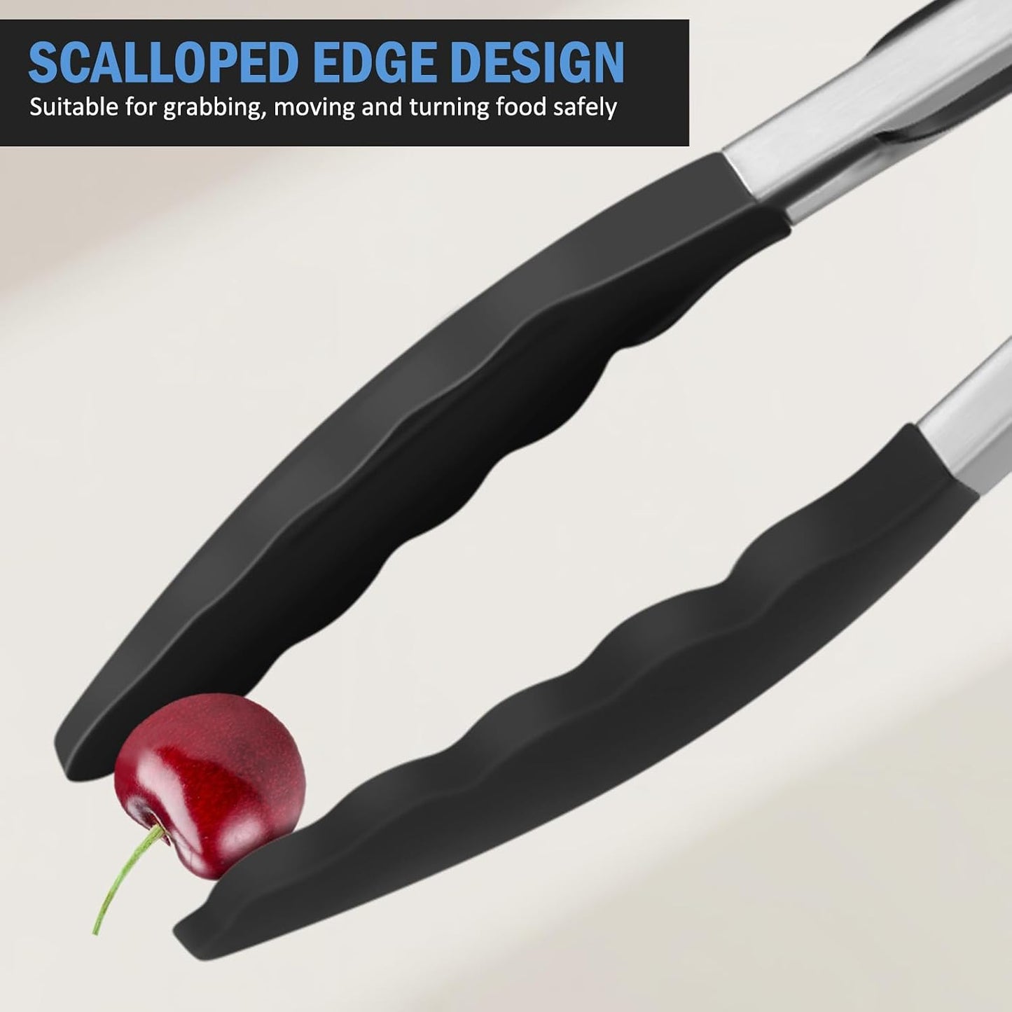 Kitchen Tongs, Stainless Steel Cooking Tongs with Silicone Tips, 600ºF High Heat-Resistant Non Scratch Locking Tongs for Cooking BBQ Grilling Air Fryer Pans, Set of 3 (7" 9" and 12") Black