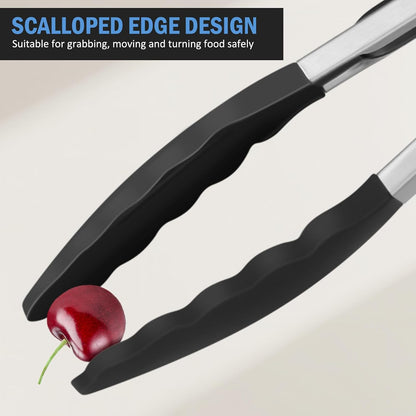 Kitchen Tongs, Stainless Steel Cooking Tongs with Silicone Tips, 600ºF High Heat-Resistant Non Scratch Locking Tongs for Cooking BBQ Grilling Air Fryer Pans, Set of 3 (7" 9" and 12") Black