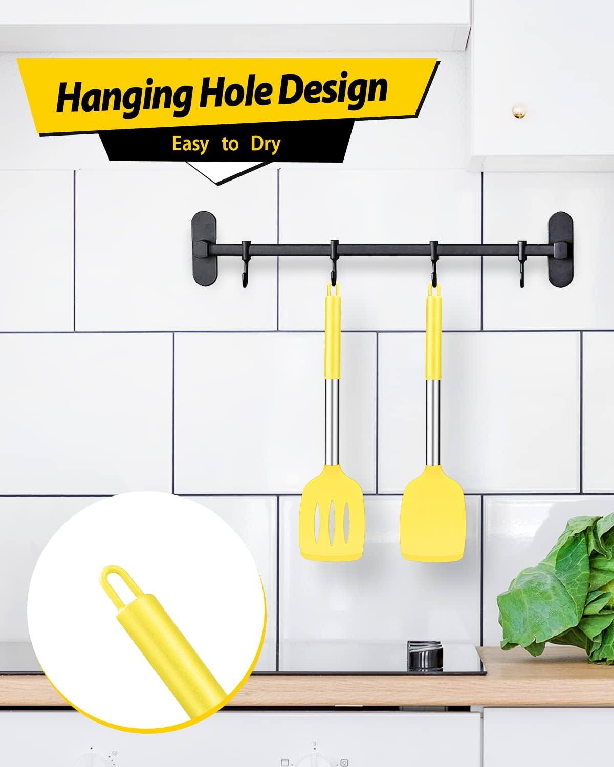 Pack of 2 Silicone Solid Turner, Non Stick Slotted Kitchen Spatulas, High Heat Resistant BPA Free Cooking Utensils, Ideal Cookware for Fish, Eggs, Pancakes(Stainless Steel Khaki)