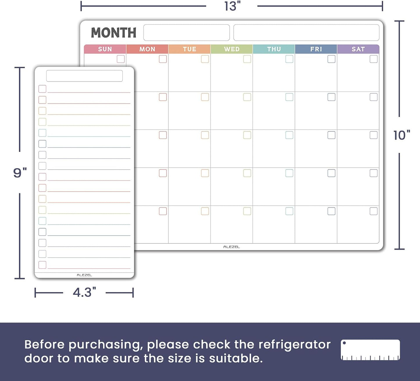 ALEZEL Magnetic Dry Erase Refrigerator Calendar, Dry Erase Calendar White Board Set for Fridge - Magnetic Monthly & Weekly Planner with List Board, 4 Markers + Eraser