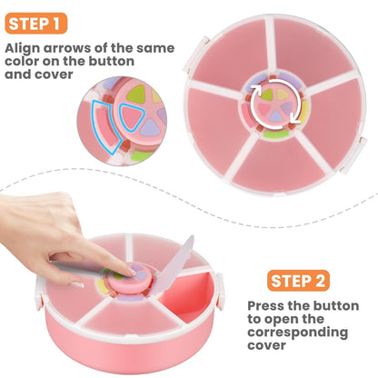 Pawtong Snack Rotator Container Reusable Snack Box with 5 Compartment Dispenser and Lid, Color Matching Opening Lid, BPA and PVC Free, for Home, School, Travel (1 Pack- Pink)
