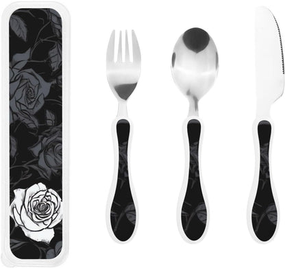 3-Piece Kids Silverware Set With Storage Case, Stainless Steel Reusable Children Safe Knife Spoon Fork Set Shih Tzu Dog Children Flatware Set For Kids Lunch Box