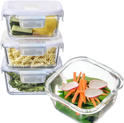 16oz Square Glass Food Storage Containers With Lids, 2 Cup Square Glass Food Containers With Lids, BPA free Small Meal Prep Bowls for leftovers, Dishwasher, Freezer Safe (8Pack)