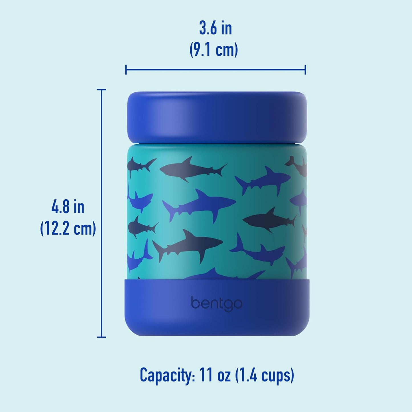 Bentgo Kids Stainless Steel Food Jar - 11oz Leak-Proof Double Insulated Hot or Cold Food Container with Removable Silicone Bumper, Dishwasher Safe, Easy Open Lid, Ages 3+ (Trucks)