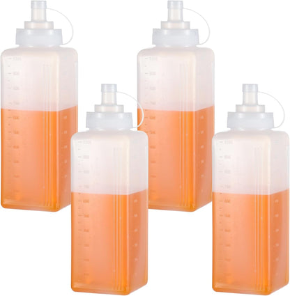 4 Pack 1 QT Large Condiment Squeeze Bottle for Sauses, 34oz Wide Mouth Liquids Dispenser Bottles with Lid, For Ketchup, Taco, Marinara, Pasta, BBQ, Spaghetti, Tomato Sauce, Restaurant-Grade Design